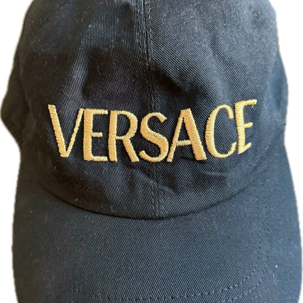 Mens Versace Logo Embroidered Baseball Cap Black/Gold 57 US 7 1/8